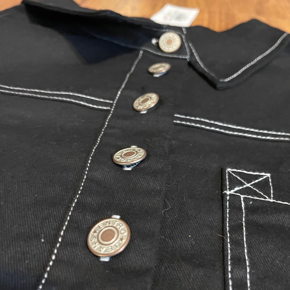 Entro Steele Mini Dress Black White Contrast Stitch Short Sleeve Denim Shift S - Picture 6 of 10